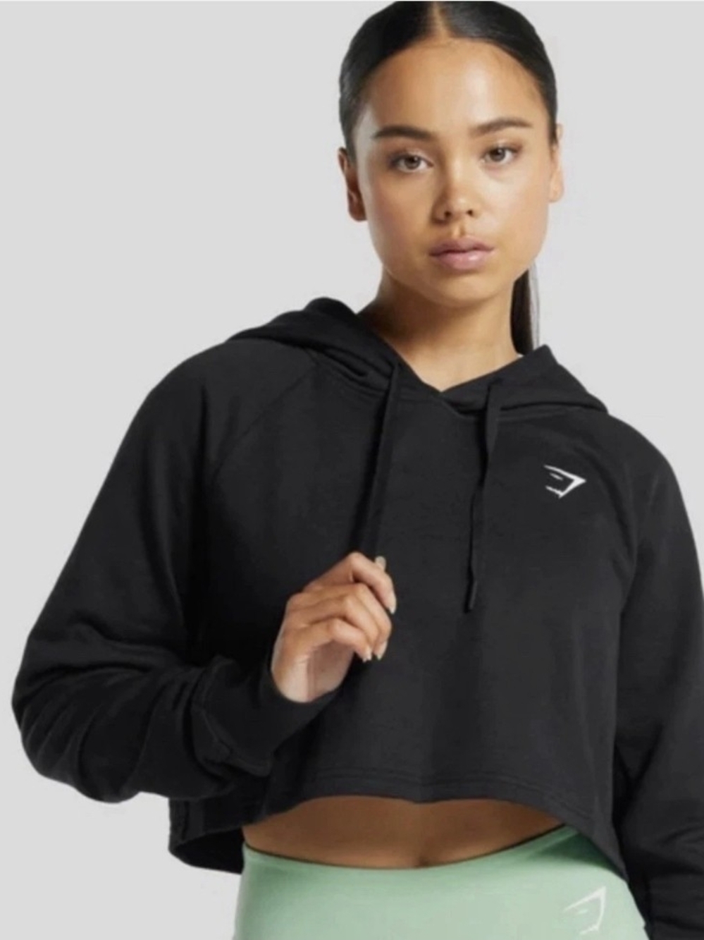Gymshark Black Cropped Hoodie with Subtle Logo Sz Small